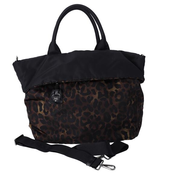 Prada Tessuto Reversible Leopard Print Nylon Tote Bag Brown - Picture 1 of 10